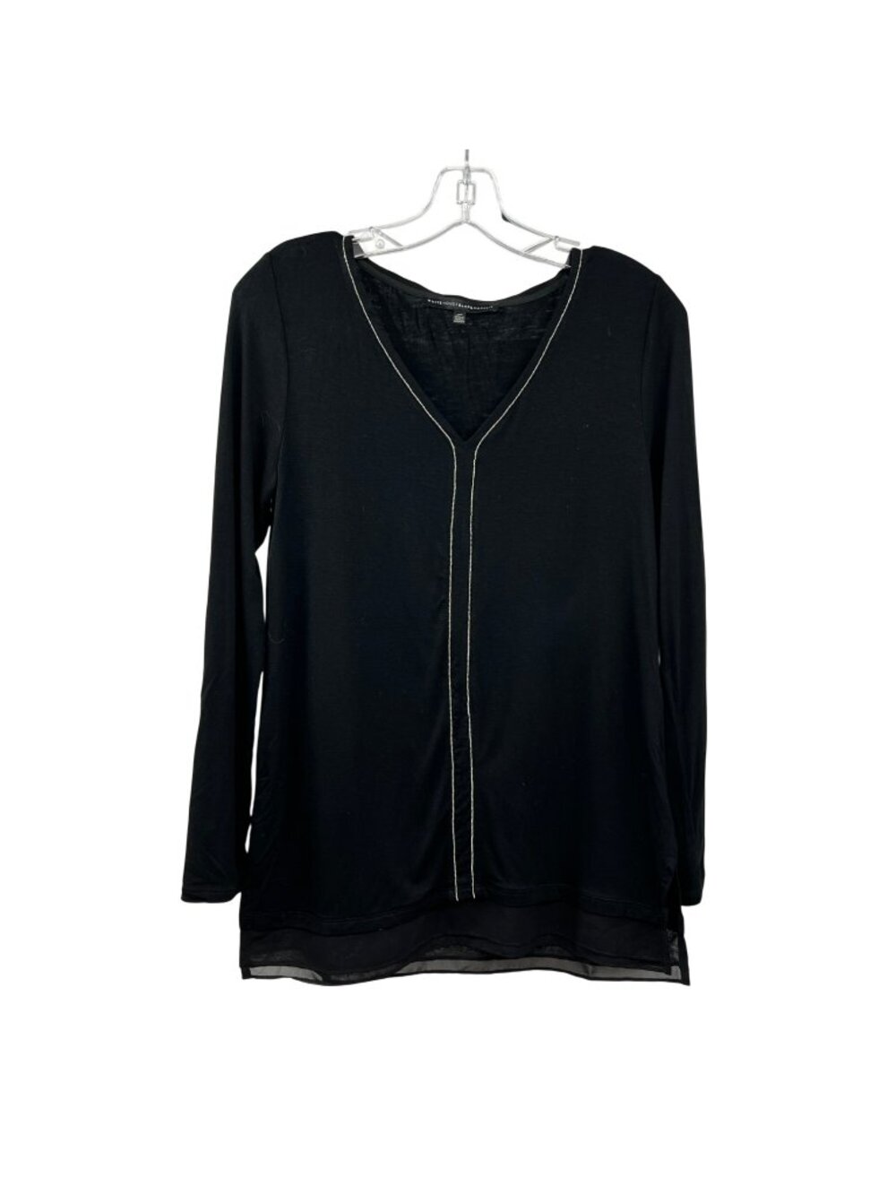 WHBM Womens Long Sleeve Top Black/Silver V-Neck Mixed Media Size XS